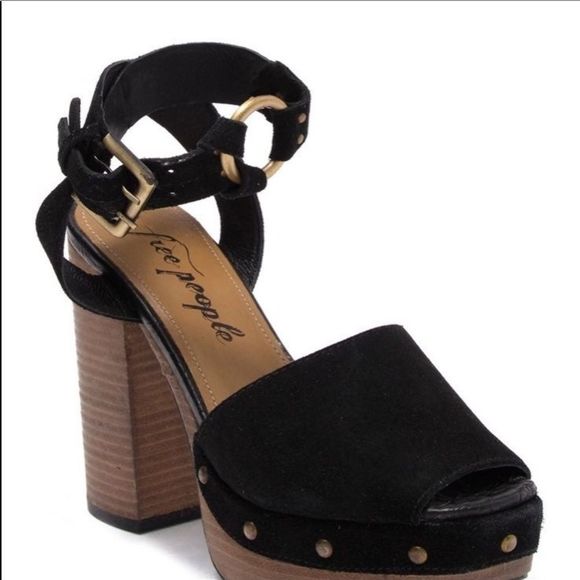 Free People Black Suede Peep Toe Platform Clog Sandals NWT, Size 7 - Picture 3 of 16